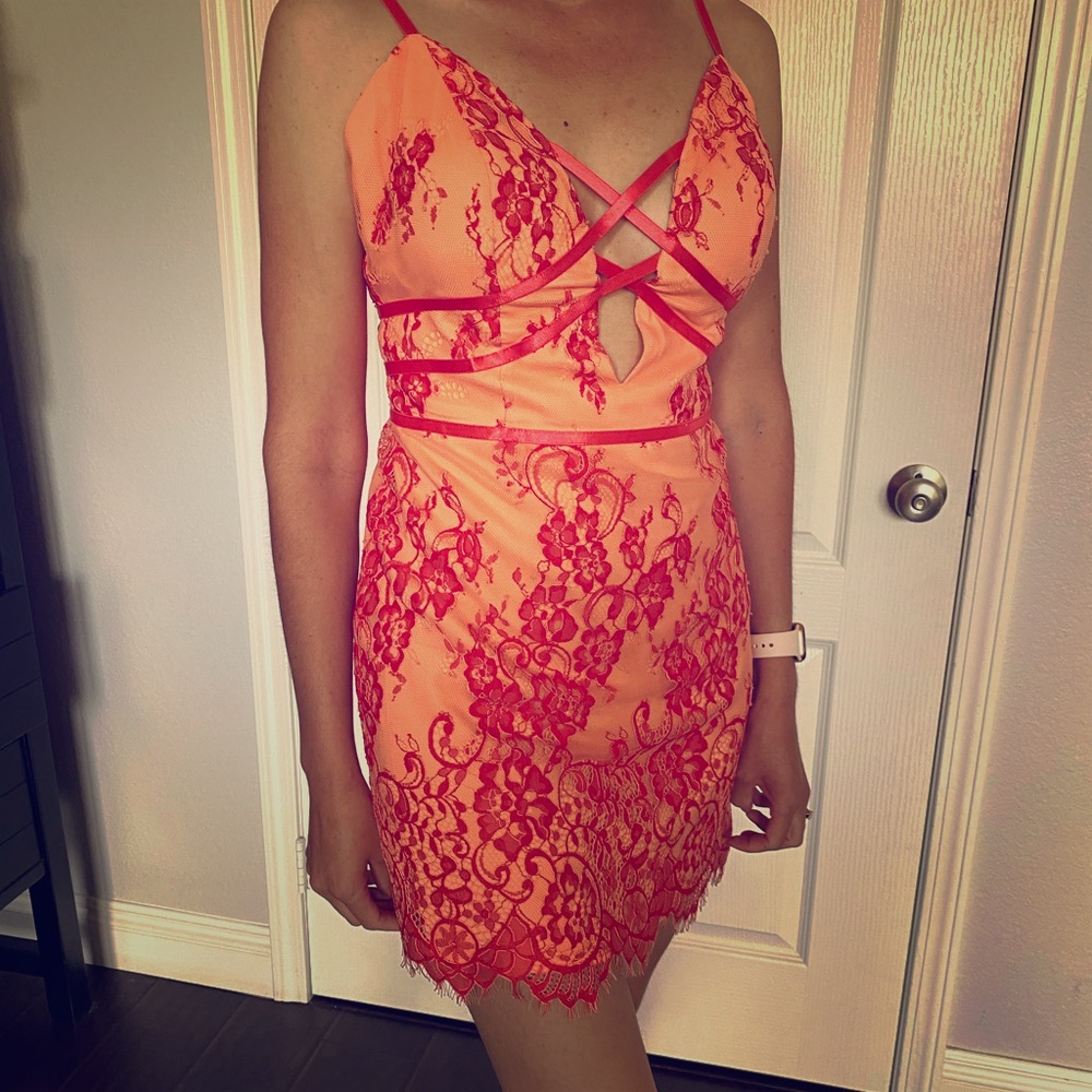 Beautiful sexy orange short top lace dress